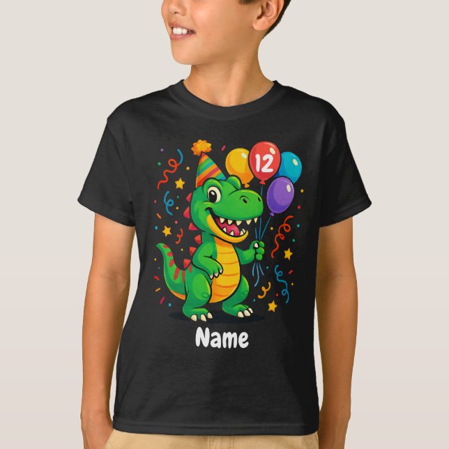Personlig Cute Birthday Dino Kids T Shirt (Framsida)