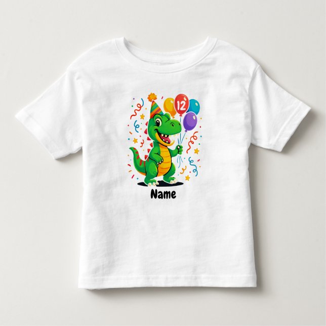 Personlig Cute Birthday Dino Kids T Shirt (Framsida)