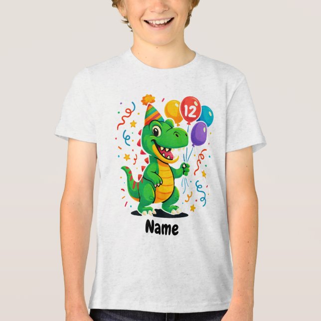 Personlig Cute Birthday Dino Kids T Shirt (Framsida)