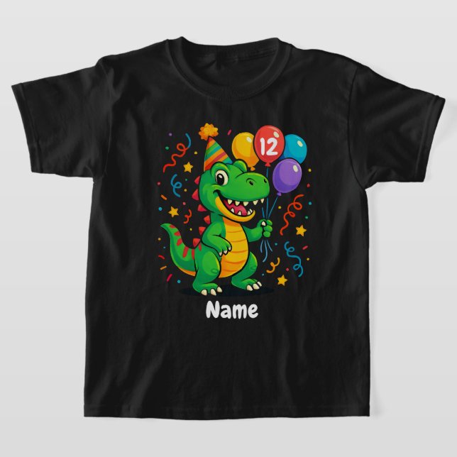 Personlig Cute Birthday Dino T Shirt (Laydown)
