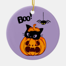 Personlig Cute Black Cat i Jack O'Lantern Boo Julgransprydnad Keramik