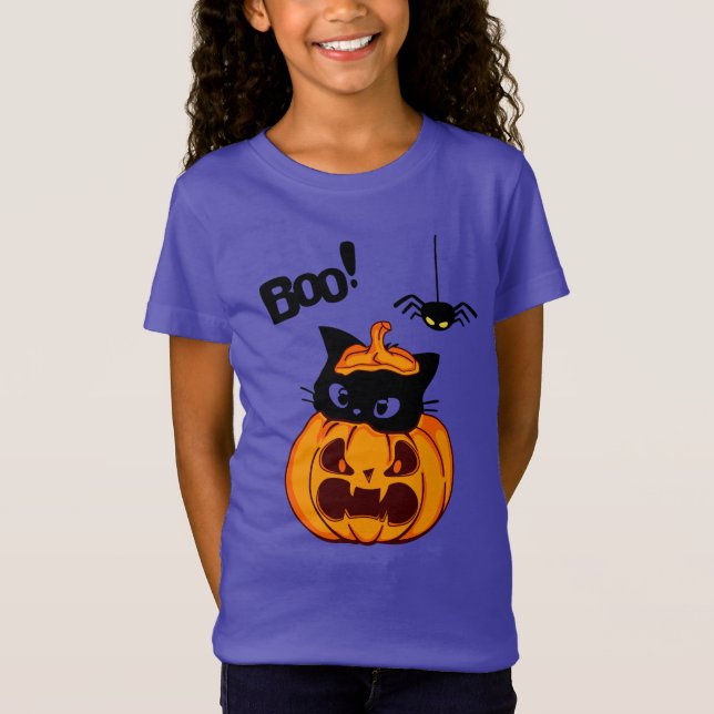 Personlig Cute Black Cat i Pumpkin Halloween T Shirt (Framsida)
