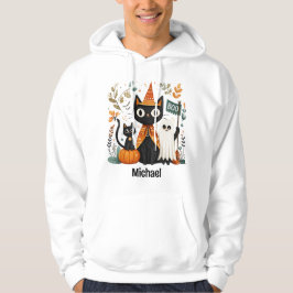 Personlig Cute Black Cat och Ghost Halloween Hoodie