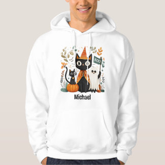 Personlig Cute Black Cat och Ghost Halloween Hoodie