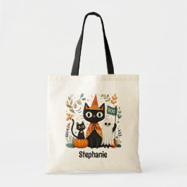Personlig Cute Black Cat och Ghost Halloween Tygkasse