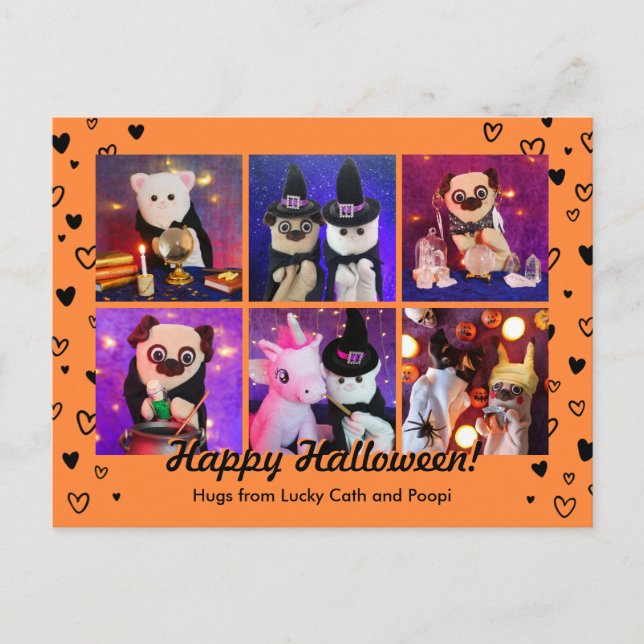 Personlig Cute Black Hearts Halloween Photo Vykort (Framsida)