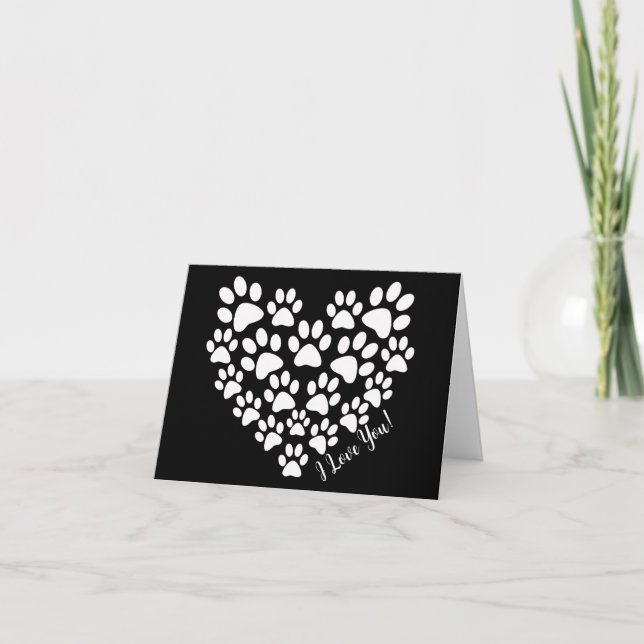 Personlig Cute Black White Paw Print Heart Kort (Framsida)
