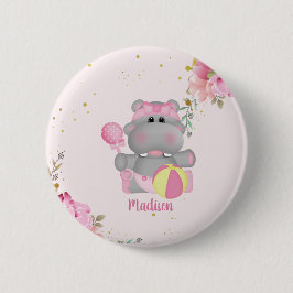 Personlig Cute Blommigt Hippo Baby Shower-knapp Knapp
