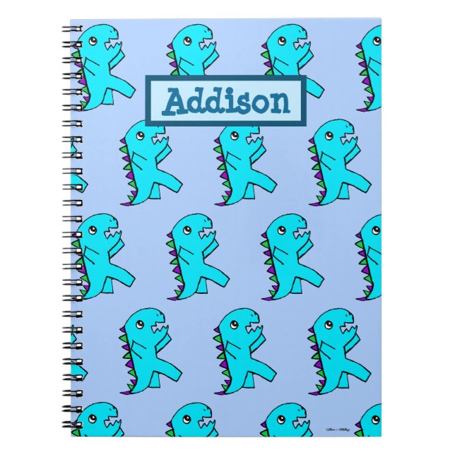 Personlig Cute Blue Dinosaur Anteckningsbok (Framsidan)