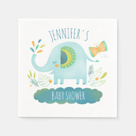 Personlig Cute Blue Elephant Baby Shower Pappersservett