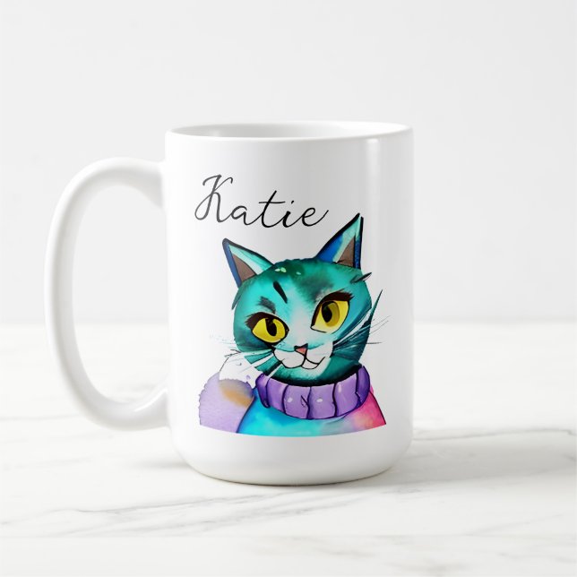 Personlig Cute Blue Kattunge Kaffemugg (Vänster)
