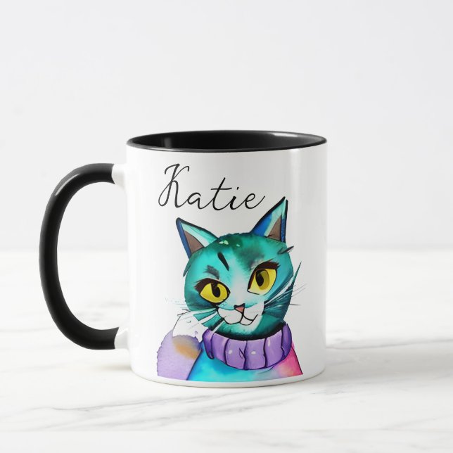 Personlig Cute Blue Kattunge Mugg (Vänster)