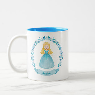 Personlig Cute Blue Princess Två-Tonad Mugg