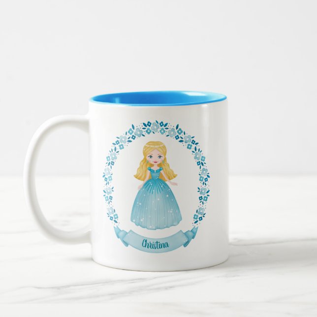 Personlig Cute Blue Princess Två-Tonad Mugg (Vänster)