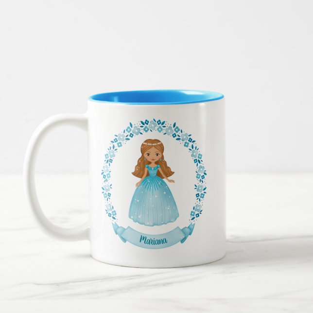 Personlig Cute Blue Royal Princess Två-Tonad Mugg (Vänster)
