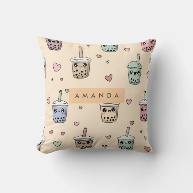 Personlig Cute Boba Tea Mönster Kudde (Framsida)