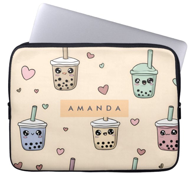 Personlig Cute Boba Tea Mönster Laptop Fodral (Framsidan)