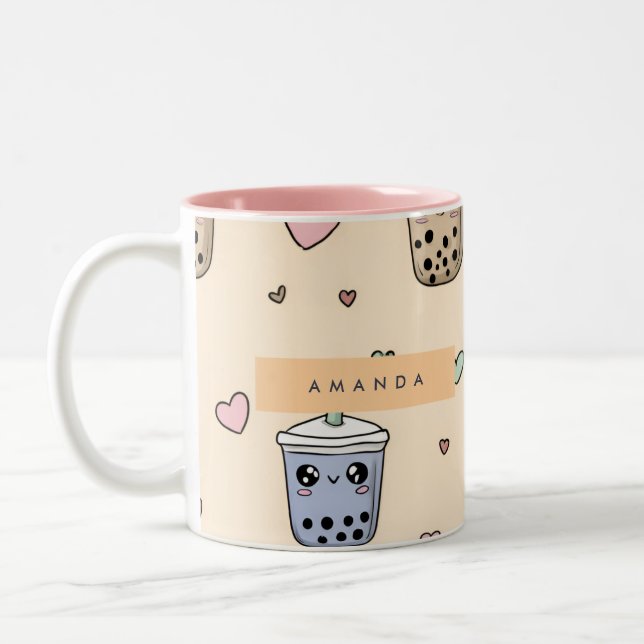 Personlig Cute Boba Tea Mönster Två-Tonad Mugg (Vänster)