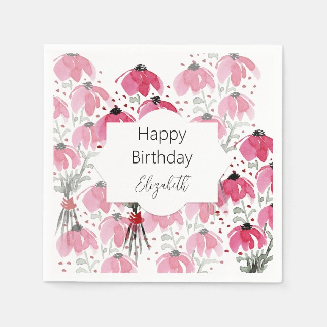 Personlig Cute Boho Rosa Watercolor Blommigt Pappersservett (Framsidan)