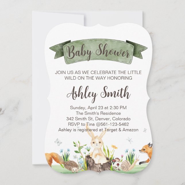 Personlig Cute Boho Woodland Baby Shower Inbjudan (Framsida)