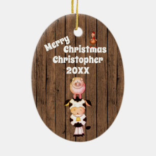 Personlig Cute Boskap Barn Wood jul Julgransprydnad Keramik
