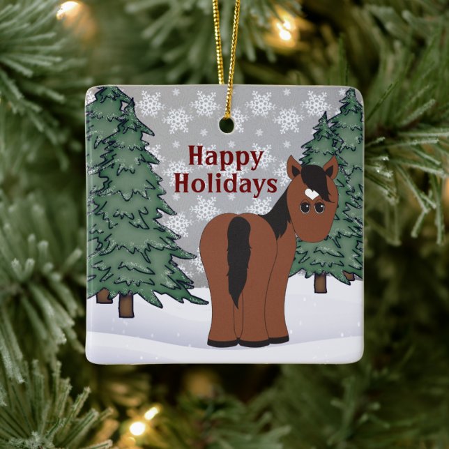 Personlig Cute Brown Horse Glad helg Julgransprydnad Keramik (Träd)