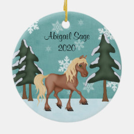 Personlig Cute Brown Horse Jul Julgransprydnad Keramik