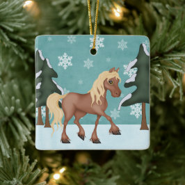 Personlig Cute Brown Horse Snowy jul Julgransprydnad Keramik