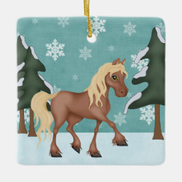 Personlig Cute Brown Horse Snowy jul Julgransprydnad Keramik