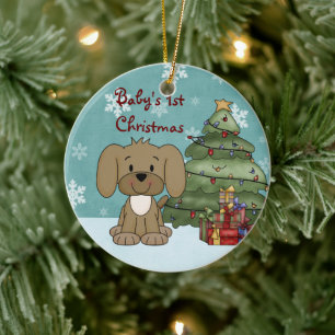 Personlig Cute Brown Hund Baby 1 jul Julgransprydnad Keramik