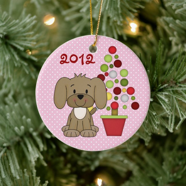 Personlig Cute Brown Hund med Julgran Julgransprydnad Keramik (Träd)