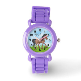 Personlig Cute Brown och Black Horse Armbandsur