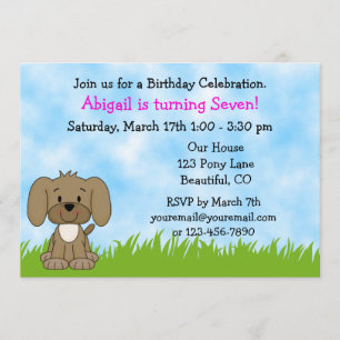 Personlig Cute Brown Puppy Hund Girls Birthday Inbjudningar