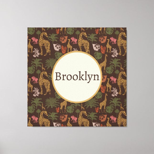 Personlig Cute Brown Safari Giraffe Blommigt Canvastryck (Framsida)