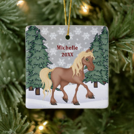 Personlig Cute Brown Winter Horse jul Julgransprydnad Keramik