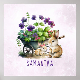 Personlig Cute Bunnies Girl Påsk Poster