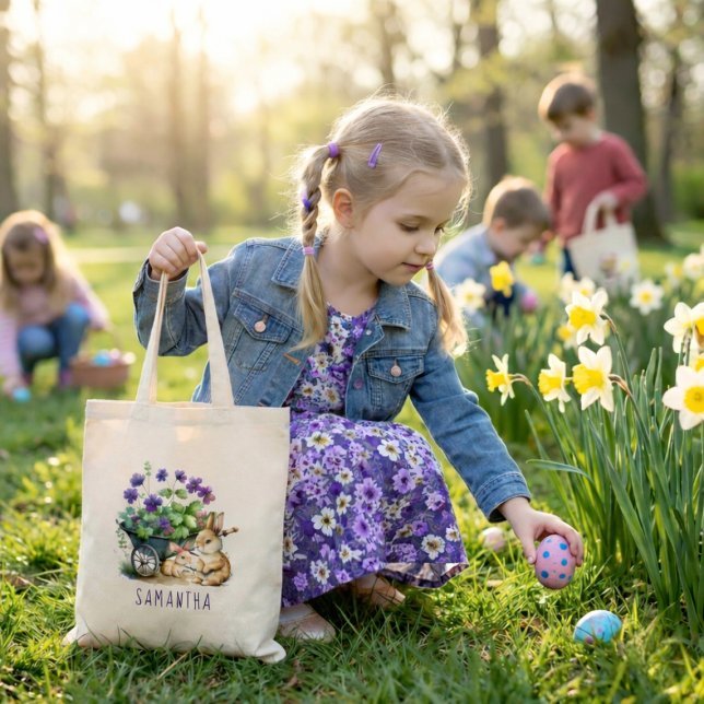 Personlig Cute Bunnies Girl Påsk Tygkasse (Personalized Cute Bunnies Girl Easter Tote Bag)