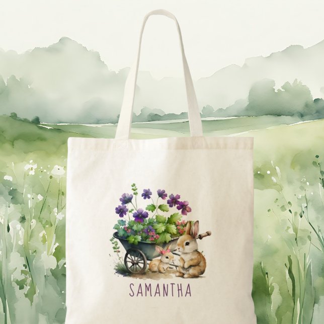 Personlig Cute Bunnies Girl Påsk Tygkasse (Personalized Cute Bunnies Girl Easter Tote Bag)