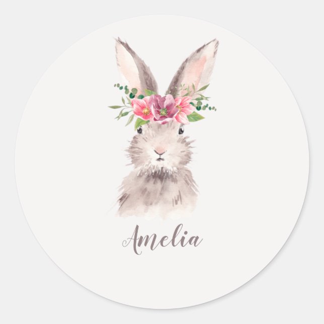 Personlig Cute Bunny Runt Klistermärke (Framsida)