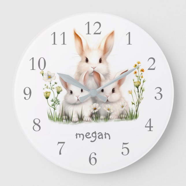 Personlig Cute Bunny Stor Klocka (Framsida)