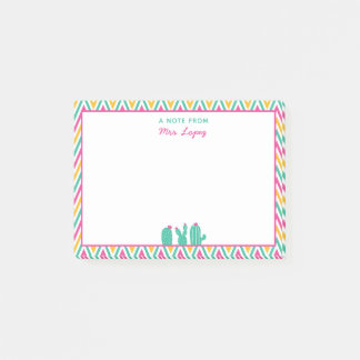 Personlig Cute Cactus Lärare Chevron Post-it Block