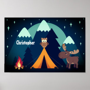 Personlig Cute Camping, Animals and Mountains Poster
