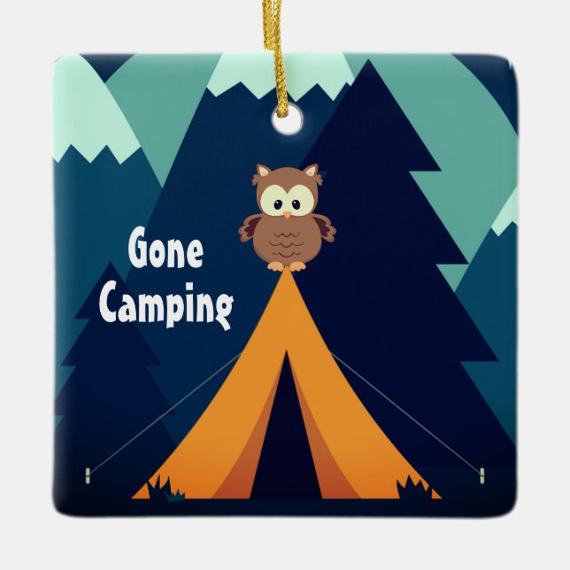Personlig Cute Camping ~Tält och Uggla jul Julgransprydnad Keramik (Framsida)