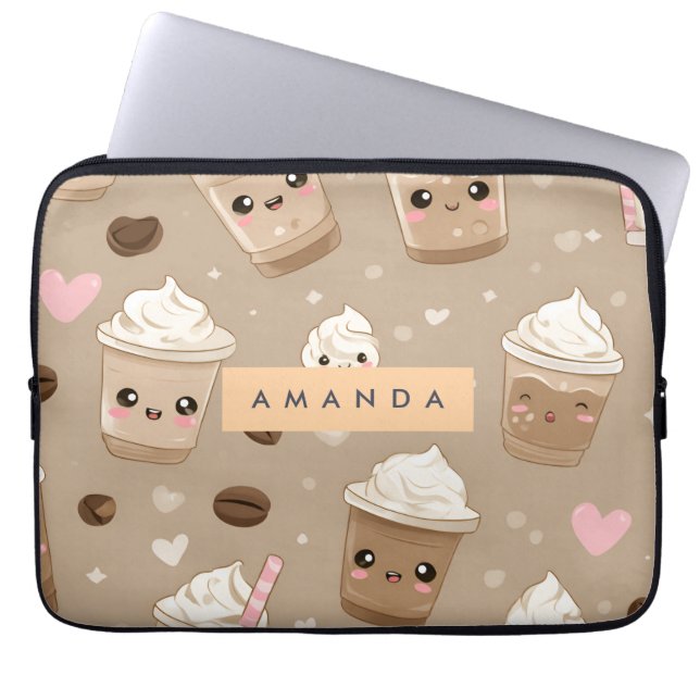 Personlig Cute Cappuccino Mönster Laptop Fodral (Framsidan)