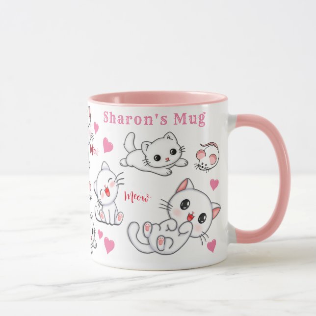 Personlig Cute Cat and Mouse Kids' Mugg (Höger)