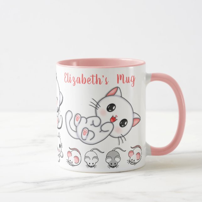 Personlig Cute Cat and Mouse Kids' Mugg (Höger)