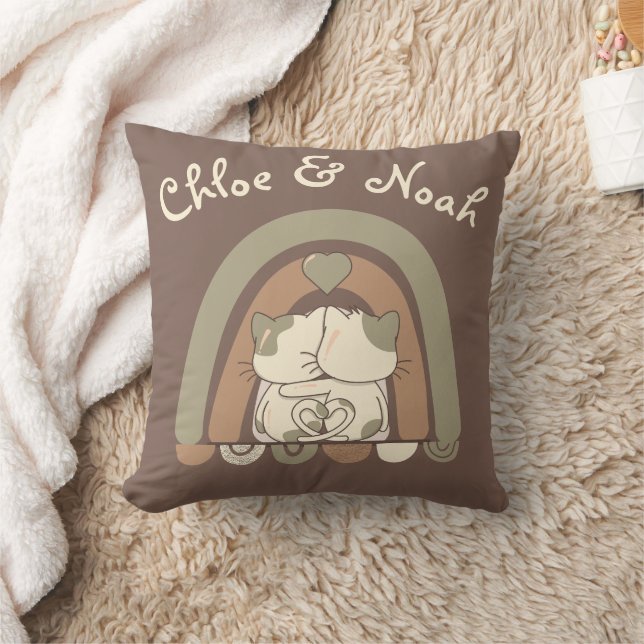 Personlig Cute Cat Kärlek Rainbow Valentines day Kudde (Filt)