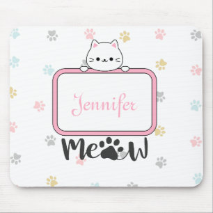 Personlig Cute Cat med Namn och Tass avtryck Musmatta