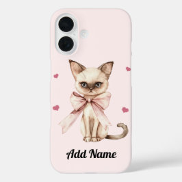 Personlig Cute Cat med Rosa Bow iphone case