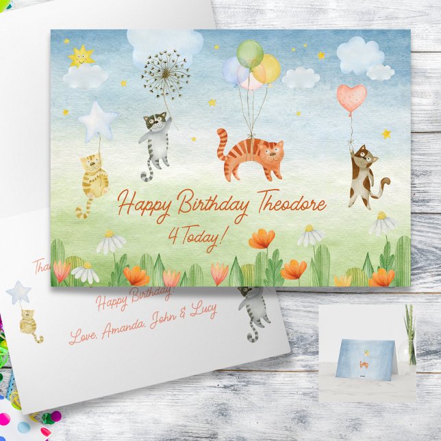 Personlig Cute Cats and Balloth Birthday Card Kort (Personalized Cute Cats and Balloons Birthday Card)